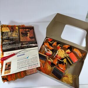 Wonder Art Latch Hook Kit Wall Hanging Art Sunset 16x32" 30% Finished Grannycore